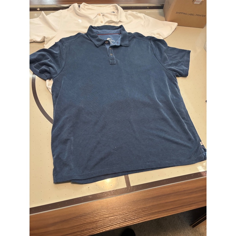 838 Tommy Bahama Mens XL Polo Bundle 2pk IslandZone White Navy Blue Texture